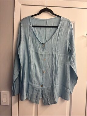 Light Blue Button-Down Women's Top